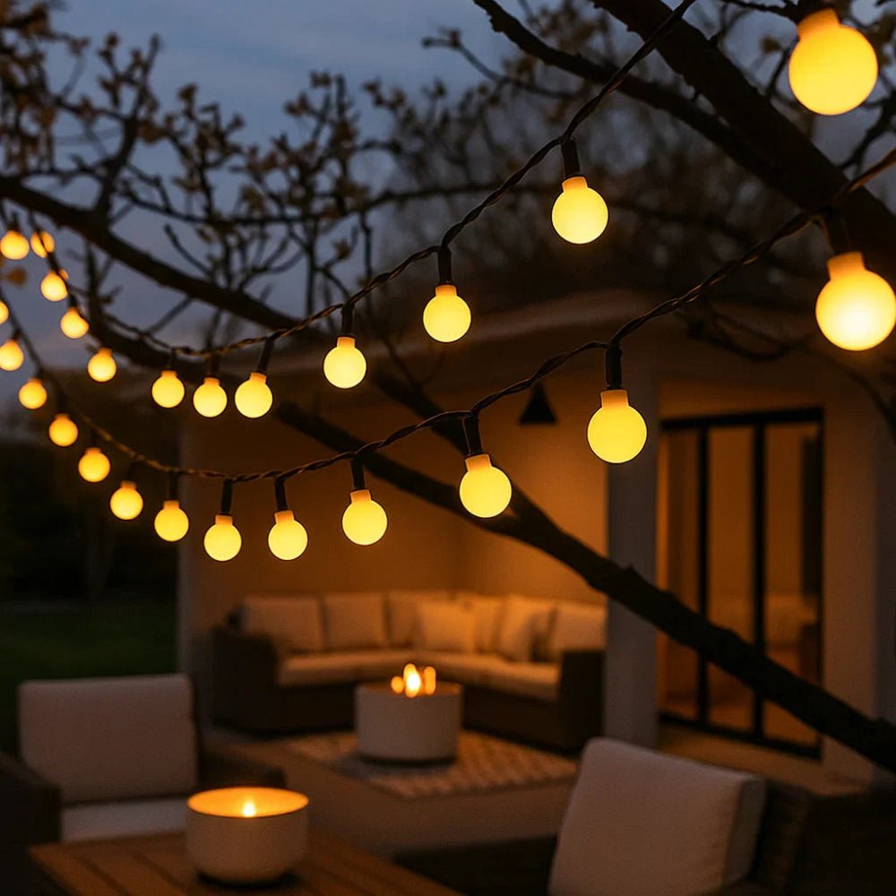 Solar LED string lights with automatic sensor, 10m length, waterproof design for outdoor garden decor, featuring warm white fairy lights ideal for creating a magical 0